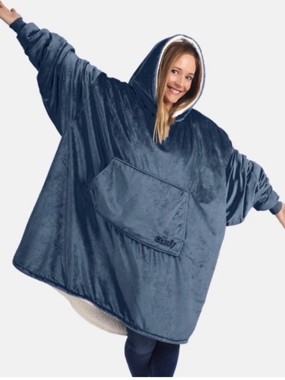 Cozy Oversized Navy Hooded Wearable Blanket Sweatshirt